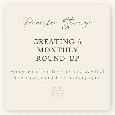 Premier Storage monthly round-up project, bringing company content together into a clear and consistent monthly update.