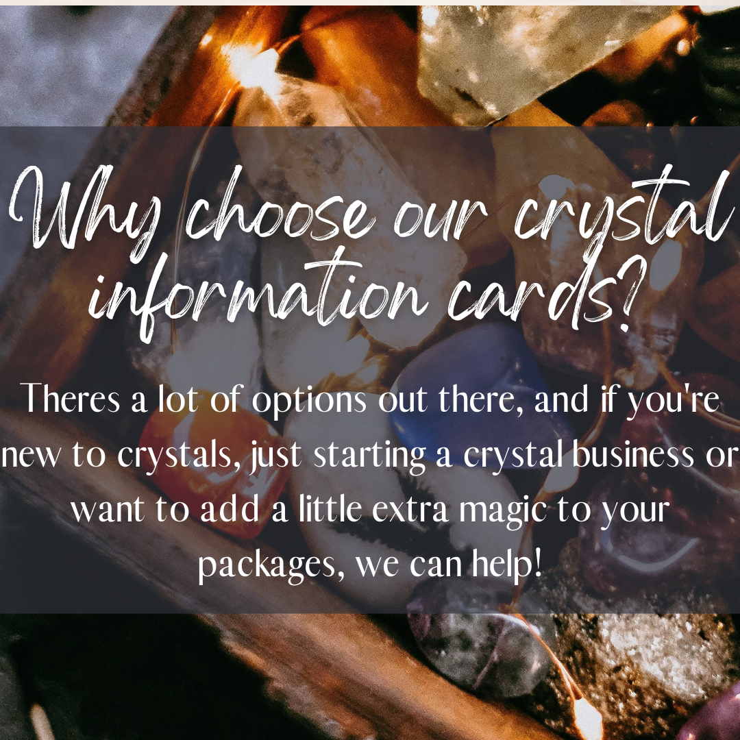 Why choose our crystal information cards promotional post with crystal photography and informational text overlay