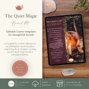 The Quiet Magic Brand Kit featuring editable Canva templates for spiritual businesses, magical makers and storytelling-led brands.
