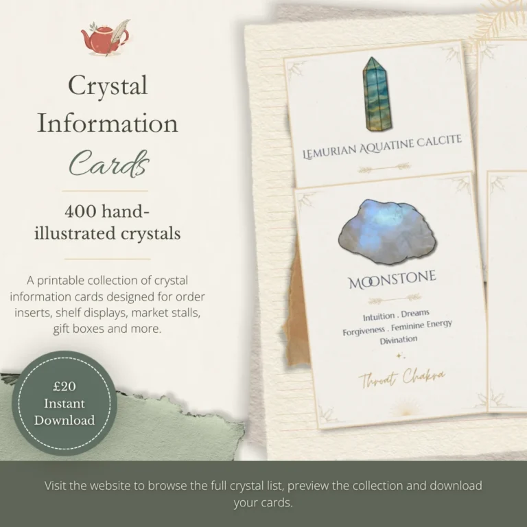 What’s included in the crystal information card collection for crystal shops and small businesses