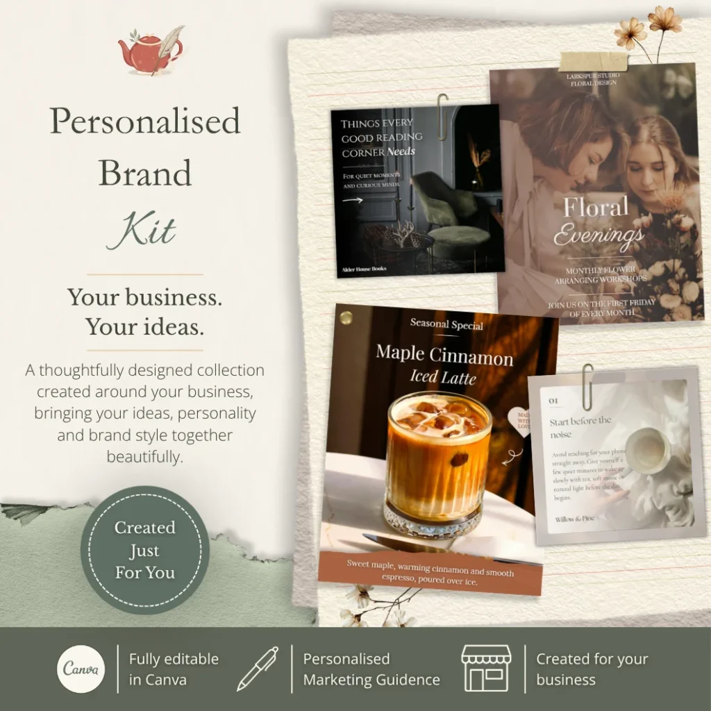 Personalised Brand Kit with editable Canva templates and marketing guidance