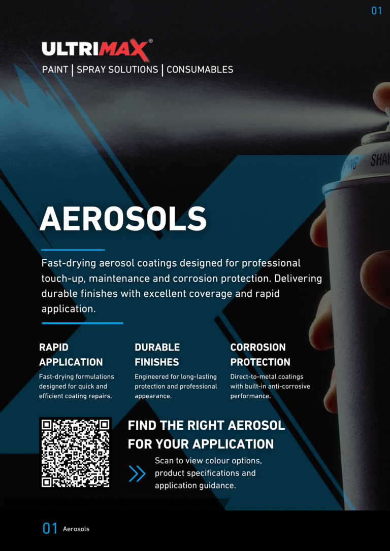 Aerosols section opening page from the Ultrimax Paint brochure