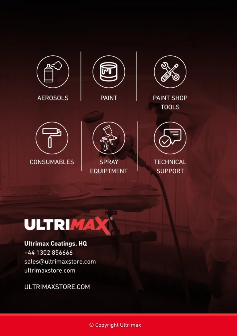 Back cover of the Ultrimax Consumables brochure with product categories and contact details
