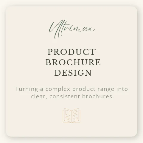 Ultrimax product brochure design case study featuring clear, consistent brochure layouts.